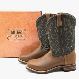 Ad Tec Western Boots Men's Size 12 Wide EE Square Toe Leather 9859 Pull On Brown